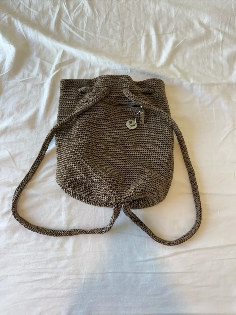 The Sak Taupe Crochet Backpack
